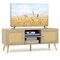 Gymax Boho TV Stand PE Rattan Media Console Table w/ Cabinets and Open Shelves